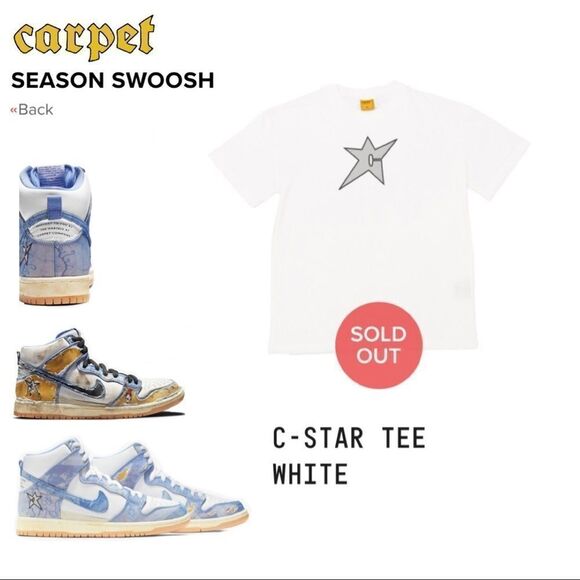 Carpet Company x Nike Dunk White Grey C-Star Logo Skateboarding T-Shirt NWT - Picture 3 of 16